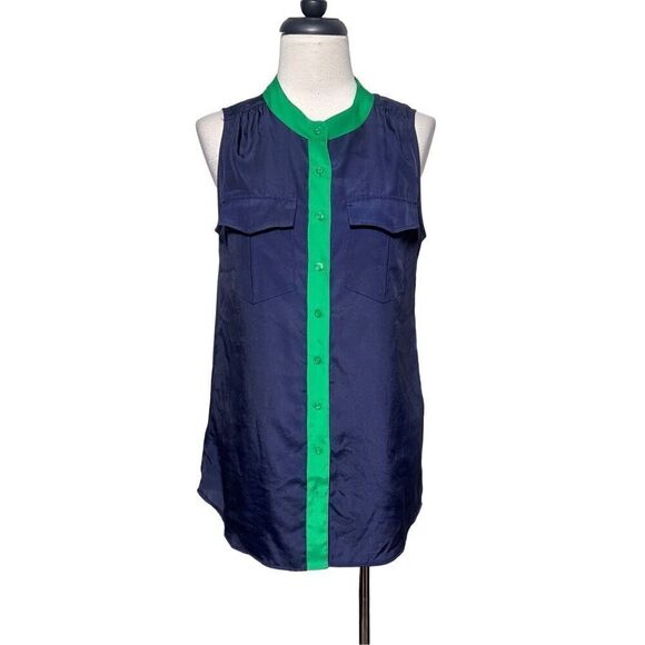 J. Crew Silky Sleeveless Button Up Navy Blouse Size 4 - Picture 1 of 4